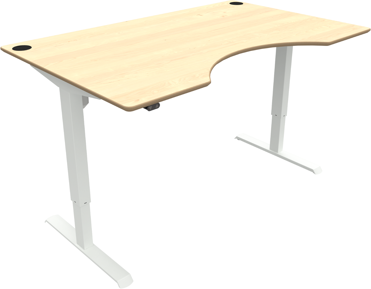 To-bens Hæve- Sænkebord Zennord Adaptdesk Skrivebord Ahornfinér Hvid Med Centerudskæring Højdejusterbart 68-118 Cm