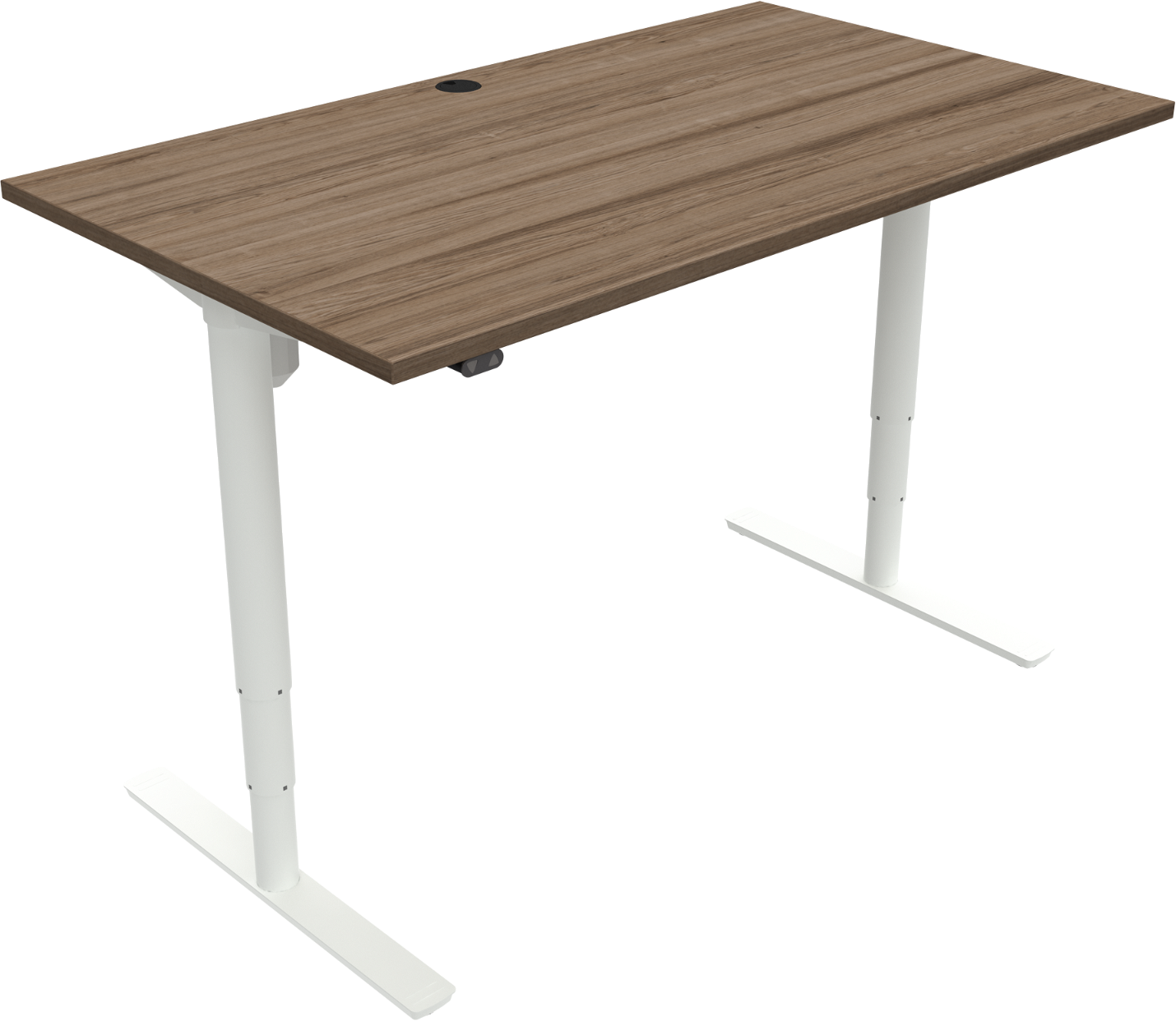 To-bens Hæve- Sænkebord Zennord Comfortzone  Valnød Skrivebord Med Hvidt Stel Og Kabelstyring 140x80 Cm Højde 65-125 Cm