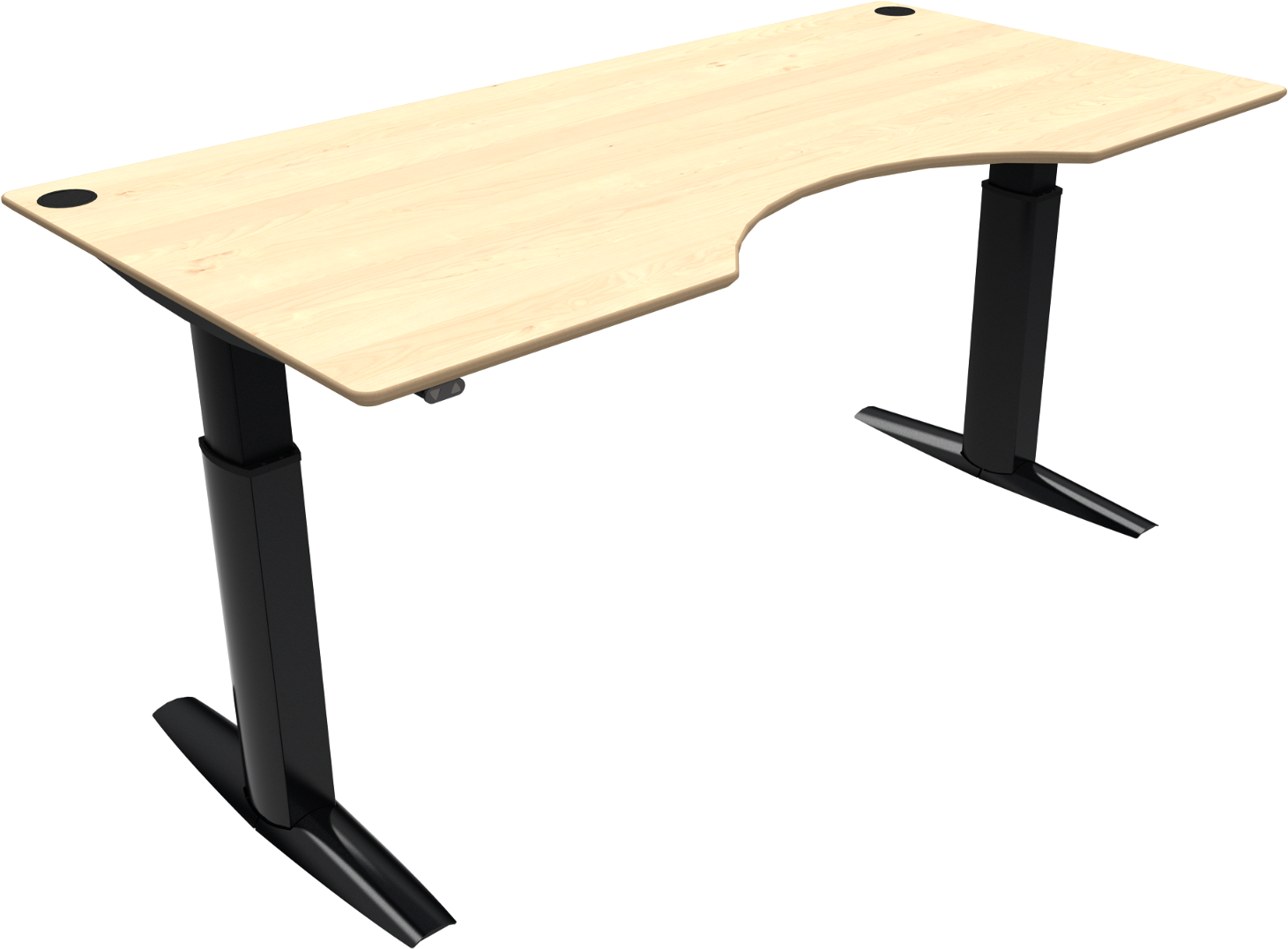 To-bens Hæve- Sænkebord Zennord Elevateline Centerudskæring Ahorn Bordplade Sort Stel Justerbar 68-120 Cm Ergonomisk Kontorbord