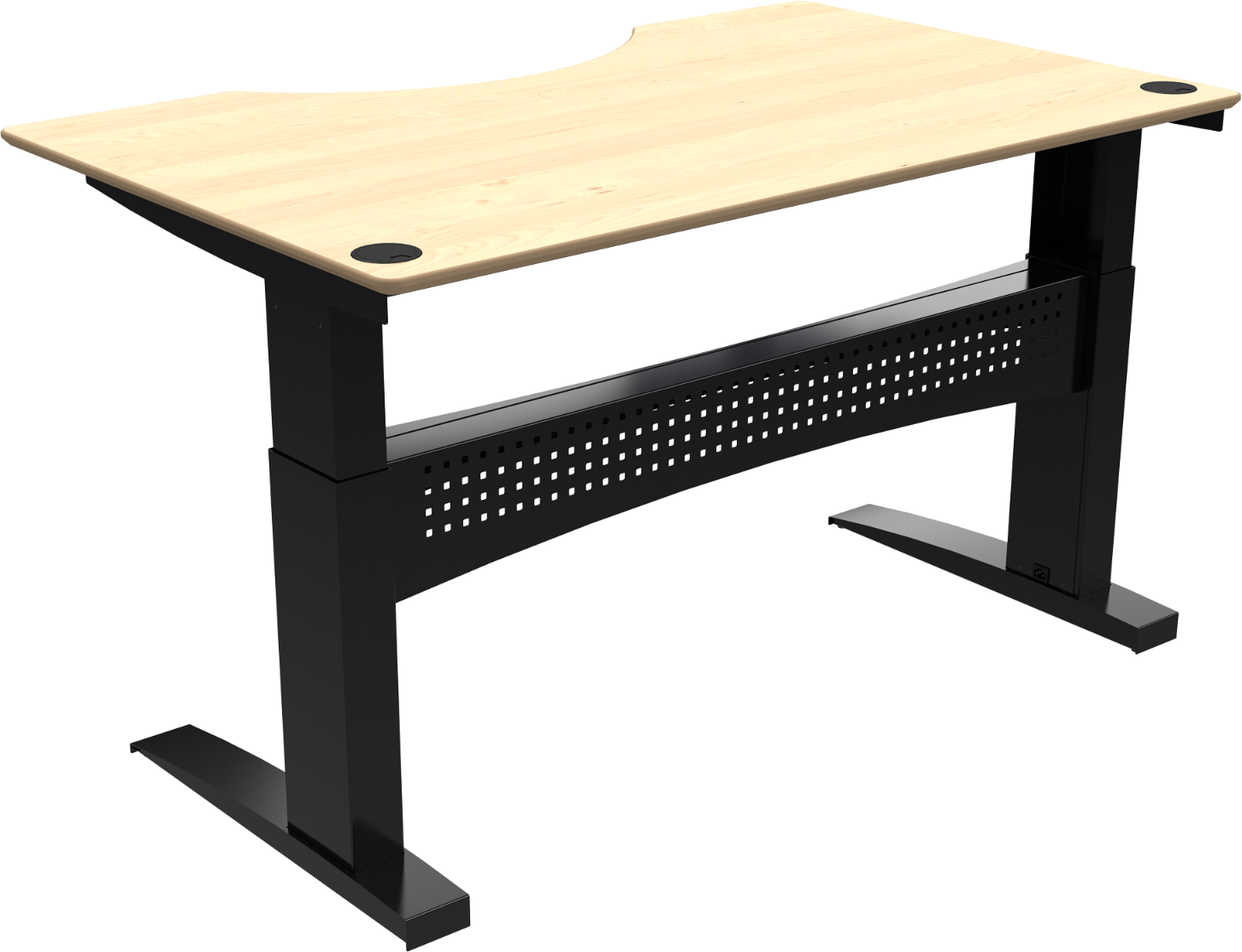 To-bens Hæve- Sænkebord Zennord Flexdesk Med Centerudskæring Natur Sort Ahorn Højde 65-122 Cm