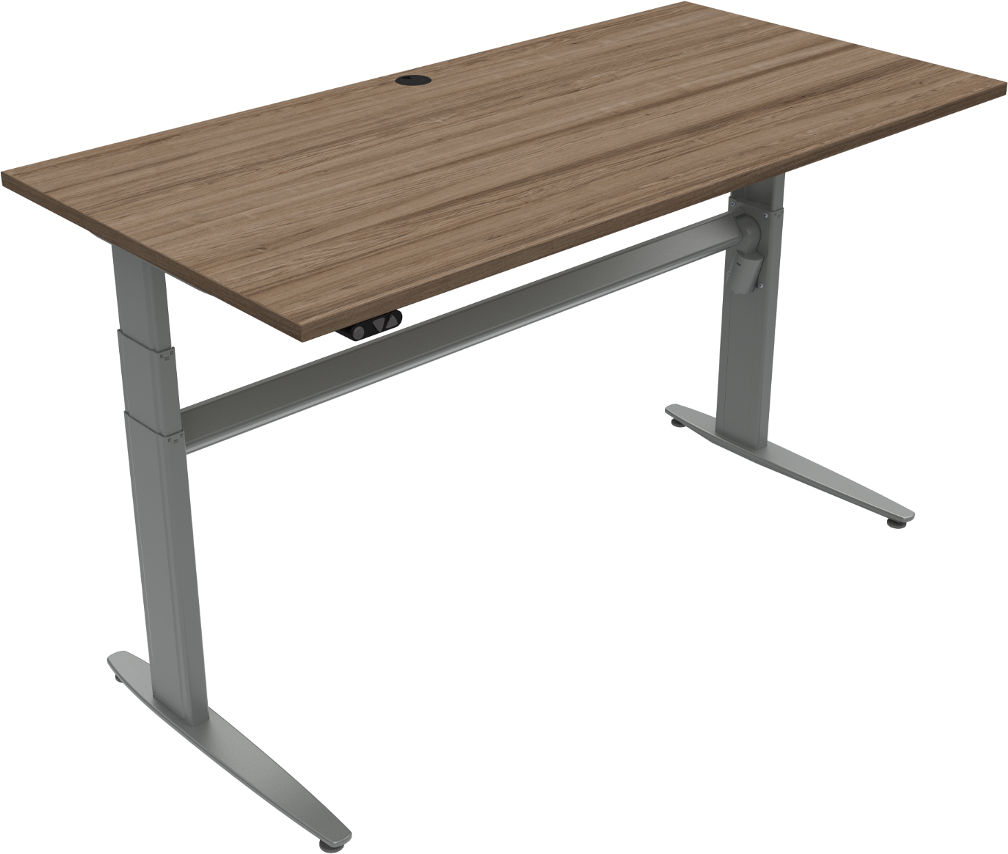 To-bens Hæve- Sænkebord Zennord Movemate 152x80 Cm Valnødoverflade Mørk Natur Stel Sølv Højde 68-120 Cm
