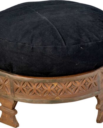 Trademark Living Puf Sort Bomuld Og Mørkt Træ    Patina  Indisk Handicraft    50