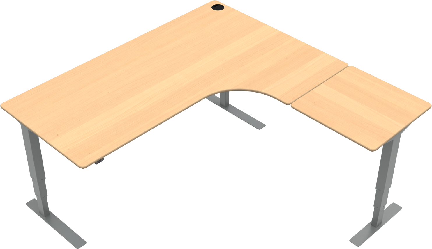 Tre-bens Hæve- Sænkebord  -form Højrevendt Zennord Versastand 501-37 Skrivebord   Bøg Sølv H57-122   180x180 Cm