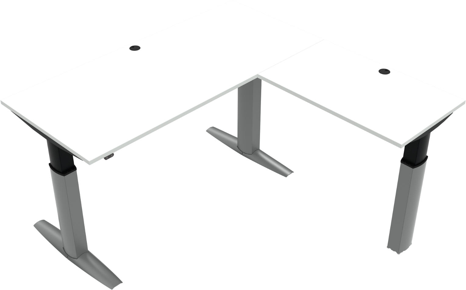 Tre-bens Hæve- Sænkebord Zennord Elevateline Firkantet Skrivebord 180ã 180 Cm Højdejusterbar 68 120 Cm Hvid Sølv