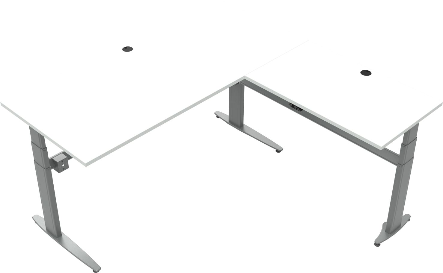 Tre-bens Hæve- Sænkeskrivebord Zennord Movemate 180x180 Cm Hvid Sølv