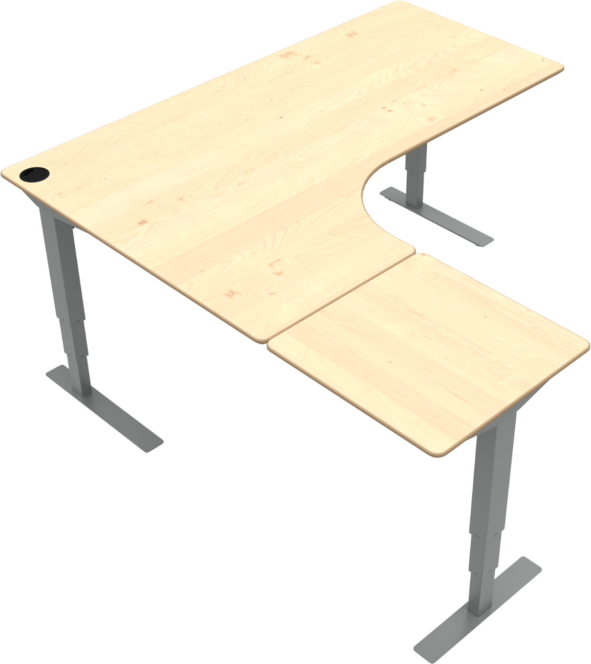 Tre-bens Hæve-sænkebord  -form Venstrevendt Zennord Versastand 501-37 Ergonomisk Ahorn Natur Sølv Højdejusterbar 57-122 Cm