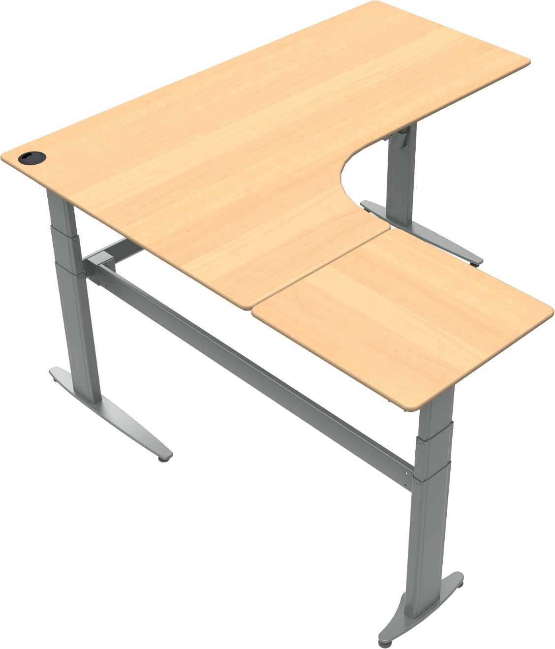 Tre-bens -formet Hæve- Sænkebord Zennord Movemate Venstrevendt Bøg Natur Sølv 68-120 Cm Højde 180x180 Cm