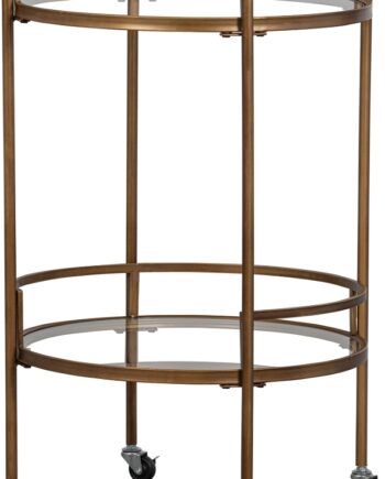 Trolley Barvogn Woood Exclusive Zora Antik Messing Med   Glashylder H79   B50   L50 Cm