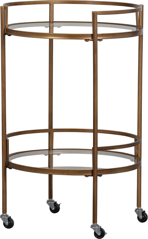 Trolley Barvogn Woood Exclusive Zora Antik Messing Med Glashylder H79 B50 L50 Cm