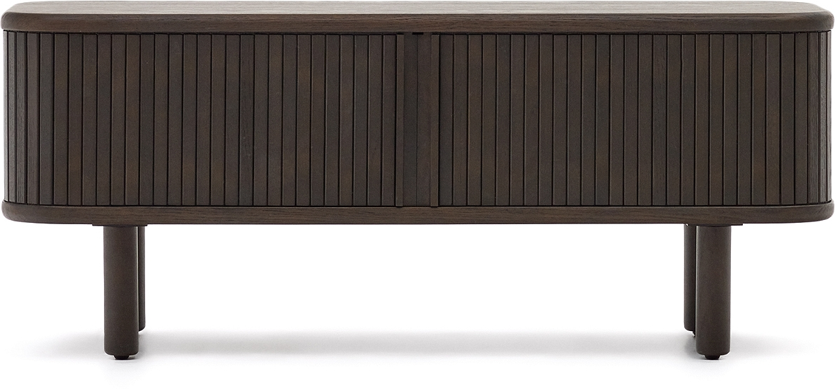 Tv-bord Kave Home Mailen Med Skydedøre 120x40x50 Cm Sort Mdf Asketræ Rustik Kolonial Design