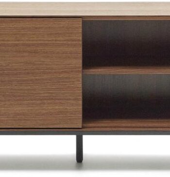 Tv-bord Kave Home Vedrana Finértræ Og Stål 195x40x55 Cm Mørk Natur Sort