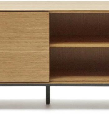 Tv-bord Kave Home Vedrana Natur Sort 195   40   55 Cm   Egetræsfinér Og Stål    Push-to-open Låger
