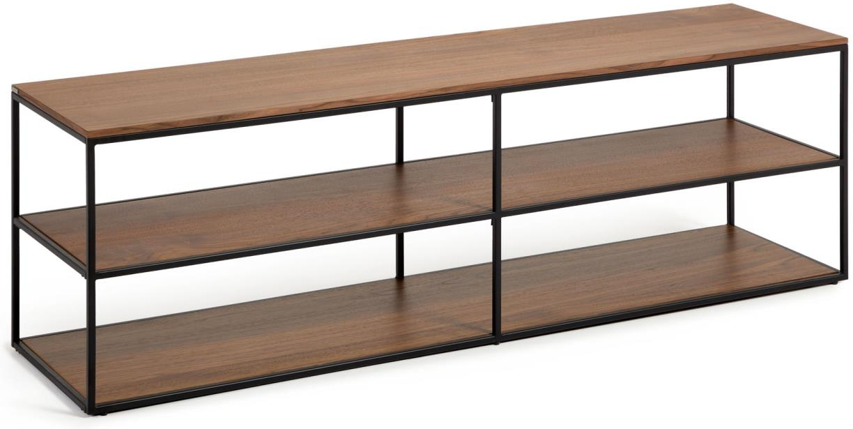 Tv-bord Kave Home Yoana Tv-bænk Mørk Valnøddefiner Og Sort Metal 160x40x50 Cm