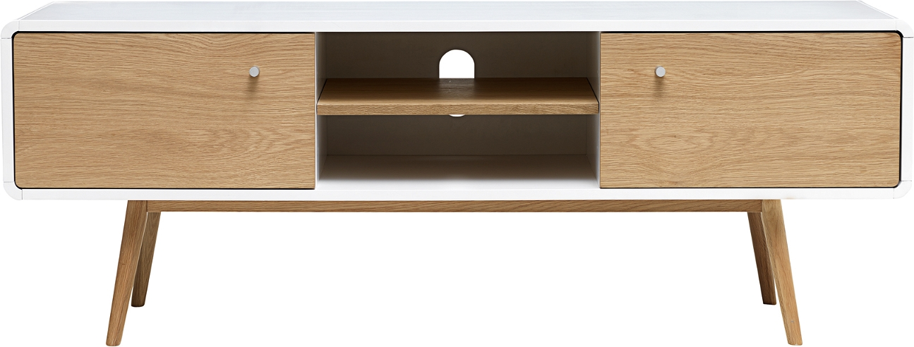 Tv-bord Nordique Design Turin Hvid Mdf Massiv Egetræ Låger åbne Hylder 150ã 42ã 55 Cm