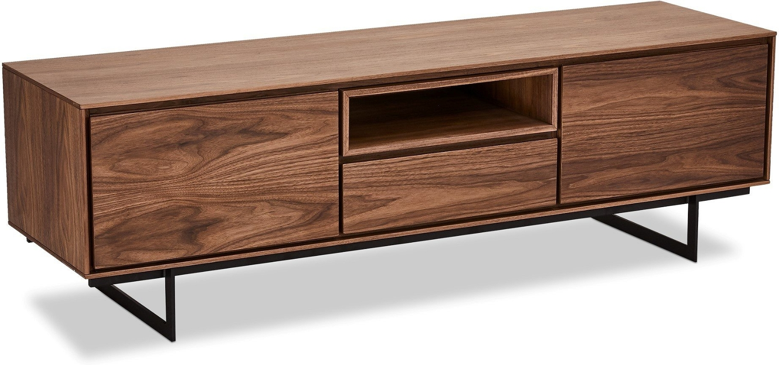 Tv-bord Raymond Hallmark Wansford Valnød Med Sort Metalstel 160ã 50 Cm åben Hylde Skuffe