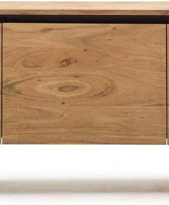 Tv-bord Tv-møbel Kave Home Uxue Massivt Akacietræ Natur Sort Med Sort Stållinje 150ã 40ã 58 Cm