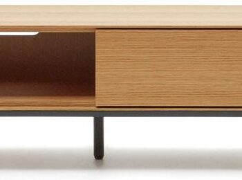 Tv-bord Tv-møbel Kave Home Vedrana Finértræ Og Stål 195   40   35 Cm Natur Sort Regulerbare Ben