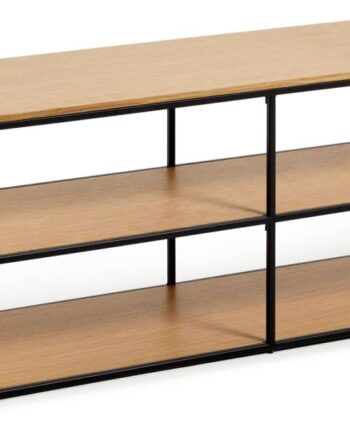 Tv-bord Tv-møbel Kave Home Yoana   Fineret Egetræ Og Mat Sort Metalramme 160x40x50 Cm Nordisk Design Med To Hylder