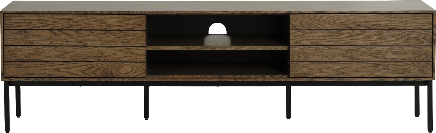 Tv-bord Tv-møbel Nordique Design Modica 180 Cm Egetræ Og Sort Metal Minimalistisk Opbevaring