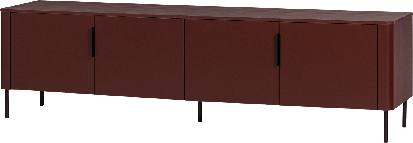 Tv-bord Tv-møbel Woood Gunnar Bordeauxrød Lak Fyrretræ 200 Cm Låger Hylder Fsc