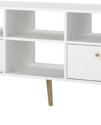 Tv-bord Vesterholm Bodo Hvid Tv-møbel   Skuffer   åbne Rum Folieret Spånplade Træhåndtag Antivæltningsbeslag H61xb117xd39 Cm