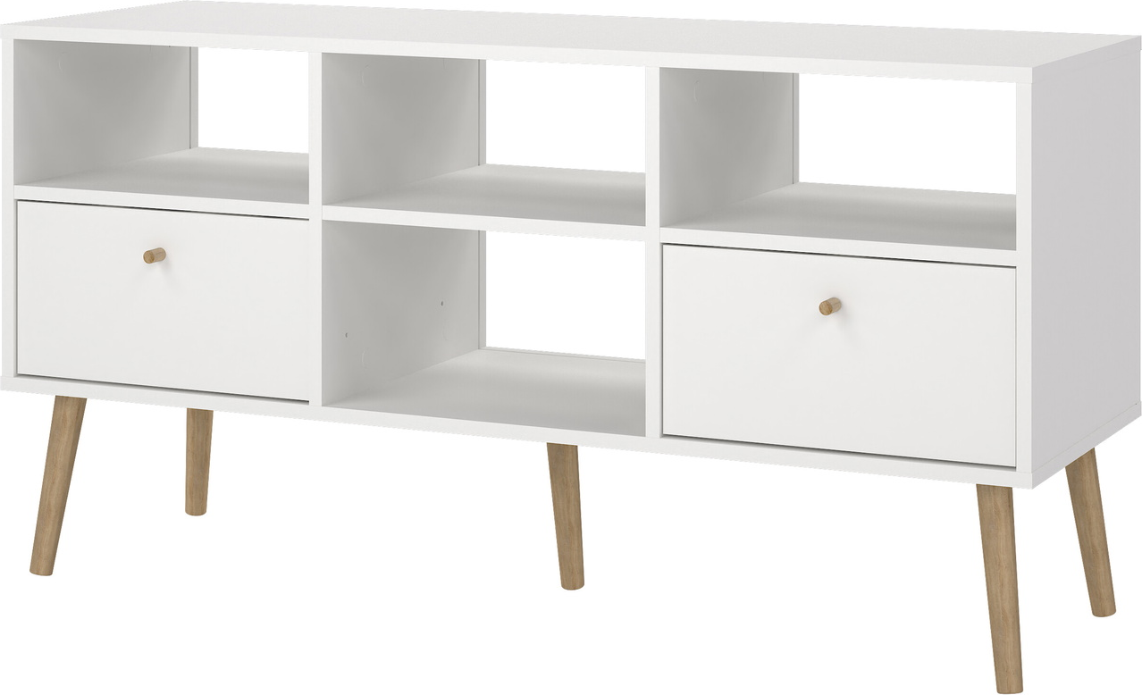 Tv-bord Vesterholm Bodo Hvid Tv-møbel Skuffer åbne Rum Folieret Spånplade Træhåndtag Antivæltningsbeslag H61xb117xd39 Cm