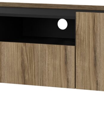 Tv-bord Vesterholm Fjord Mediemøbel Mat Sort Catania Eg 147x41 Cm Væghængt Med Skuffe Og Kabelføring