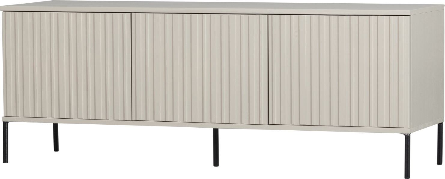 Tv-bord Woood Gravure Beige Fsc Fyrretræ Med Relief-låger Og Sort Metalstel 150 Cm
