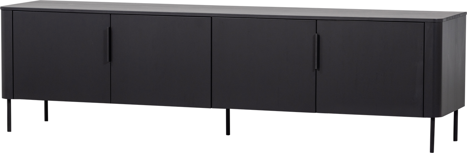 Tv-bord Woood Gunnar 200 Cm Tv-møbel Slebet Fyrretræ Med Mat Sort Lak Låger Fsc Mix