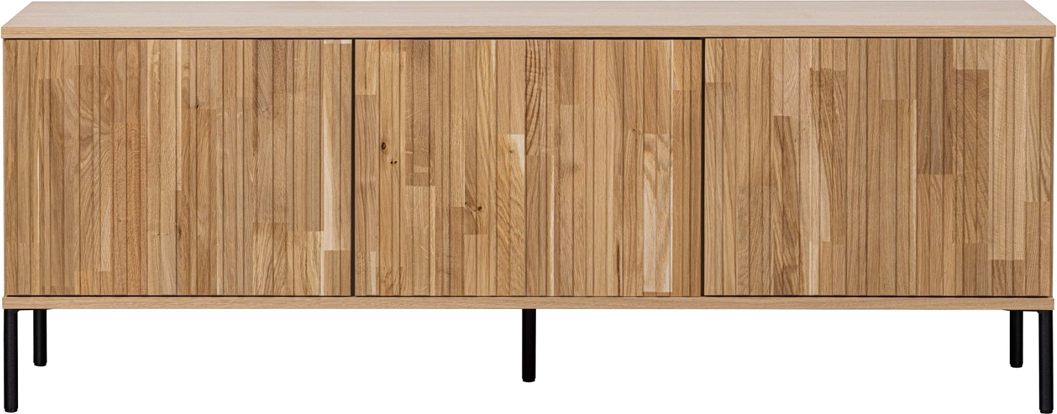 Tv-skænk Woood Exclusive New Gravure   Egetræsfinér  Natur Og Sort Metalbase    Højdejusterbare Hylder  Ledningsføring  150x44x56 Cm