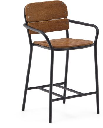 Udendørs Barstol Kave Home Algueret Stabelbar Sort Aluminium Med Fsc Eukalyptustræ H98xb56xl60 Cm