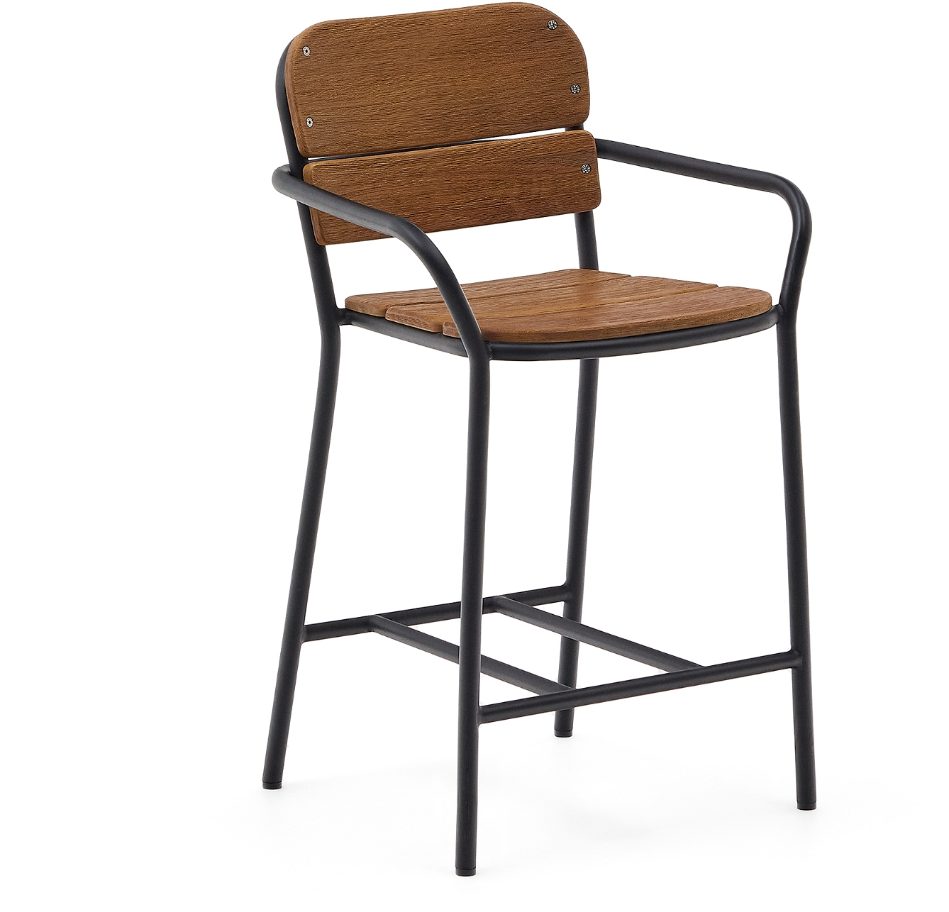 Udendørs Barstol Kave Home Algueret Stabelbar Sort Aluminium Med Fsc Eukalyptustræ H98xb56xl60 Cm