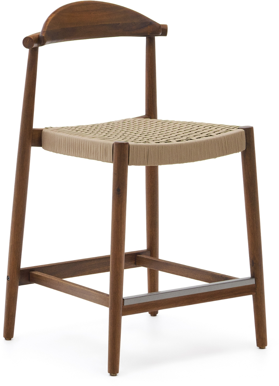 Udendørs Barstol Kave Home Glynis Fsc-certificeret Akacietræ Flettet Reb Mørk Natur Rustik Nordisk H94xb54xd54 Cm