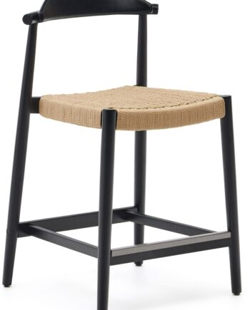 Udendørs Barstol Kave Home Glynis   Matsort Akacietræ Med Håndvævet Uv-reb  Stabelbar  Fsc-certificeret H94   B54 Cm