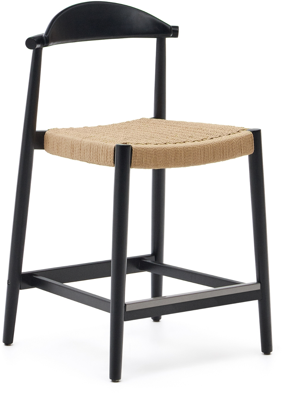 Udendørs Barstol Kave Home Glynis   Matsort Akacietræ Med Håndvævet Uv-reb  Stabelbar  Fsc-certificeret H94   B54 Cm