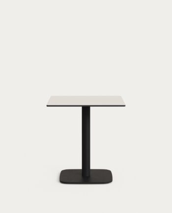 Udendørs Cafébord Kave Home Tiaret H73   B68   L68 Cm Hvid Sort Vejrbestandigt Stål Højtrykslaminat