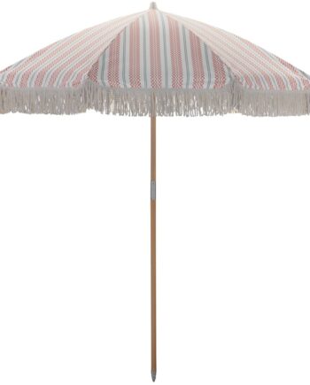 Udendørs Fritstående Parasol House Doctor Umbra Med Frynser Rød Grøn ø190 Cm H230 Cm Polyester Bøgetræ