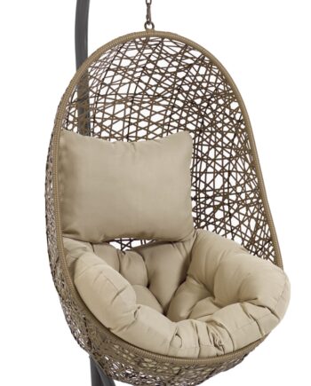 Udendørs Hængestol Med Fod Kave Home Florina Håndflettet Polyrattan Brun Sort Med Beige Hynde