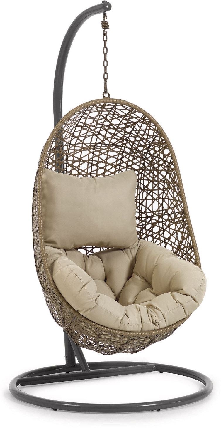 Udendørs Hængestol Med Fod Kave Home Florina Håndflettet Polyrattan Brun Sort Med Beige Hynde