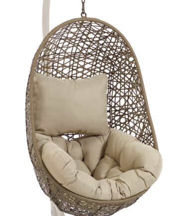 Udendørs Hængestol Med Fod Kave Home Florina   Håndflettet Polyrattan   Stål  Brun Hvid H197   B105   D105 Cm