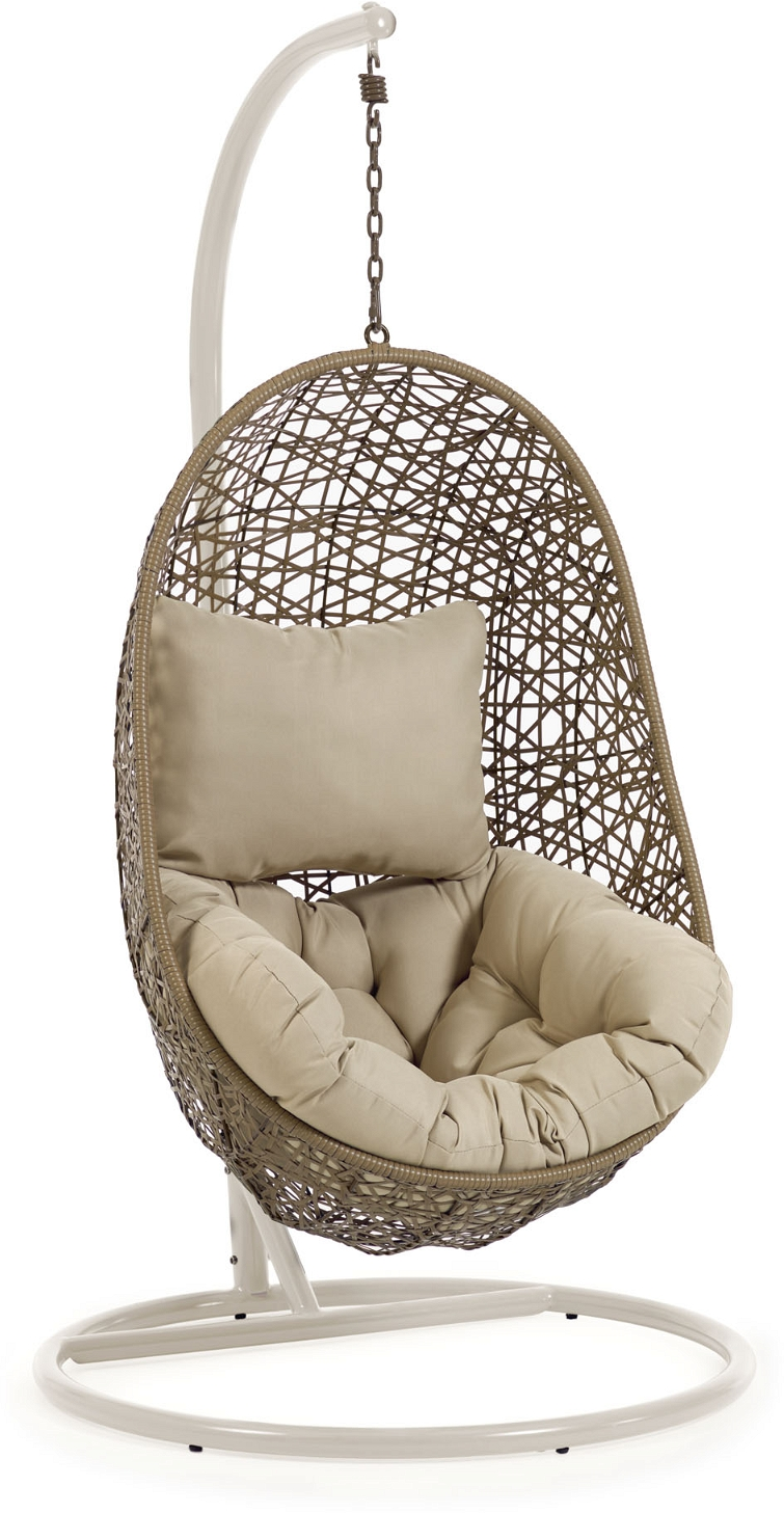 Udendørs Hængestol Med Fod Kave Home Florina   Håndflettet Polyrattan   Stål  Brun Hvid H197   B105   D105 Cm