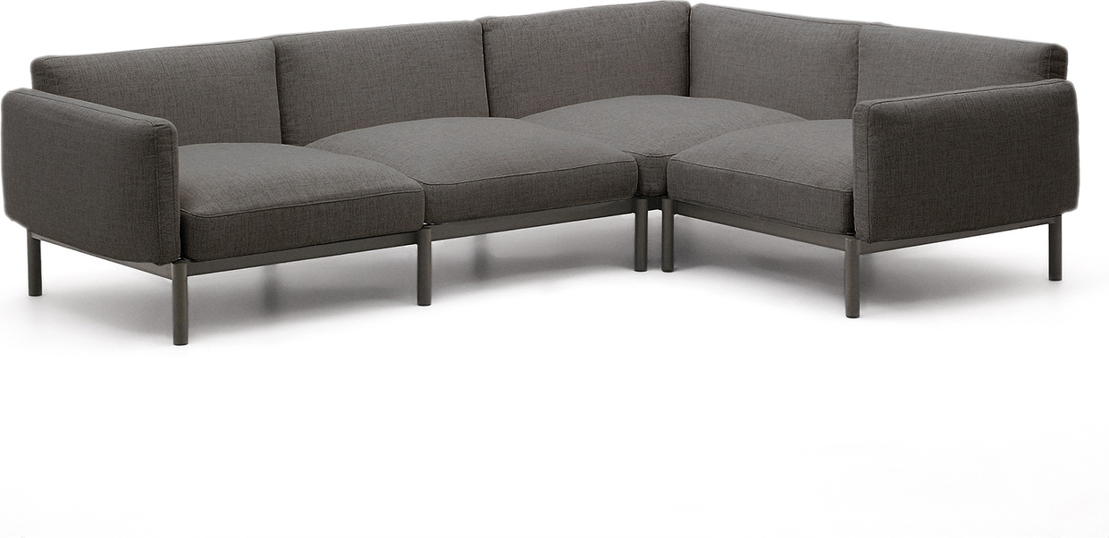 Udendørs Hjørnesofa -personers 276x191 Cm Kave Home Sorells Grå Aluminium Loungesofa Med Aftagelige Hynder