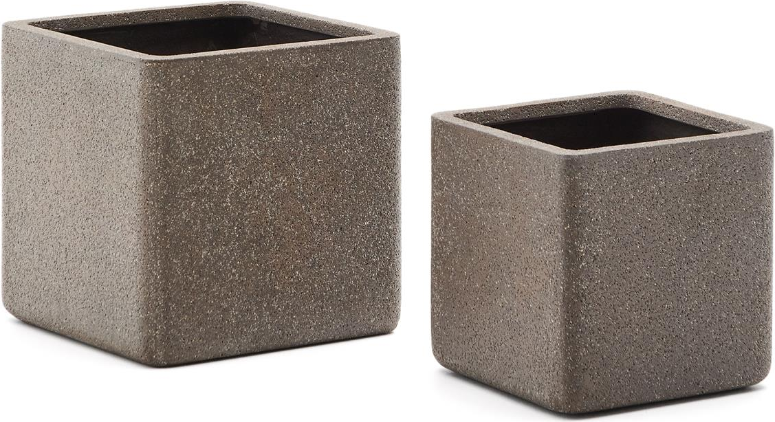 Udendørs Krukkesæt Kave Home Minoa 44ã 44ã 44 Cm Polystone Koksgrå   Stk Med Drænhul