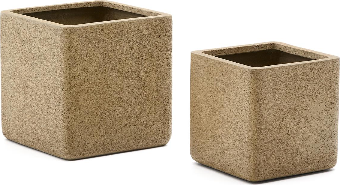 Udendørs Krukkesæt Kave Home Minoa   Kubiske Krukker 44x44 Cm Sand
