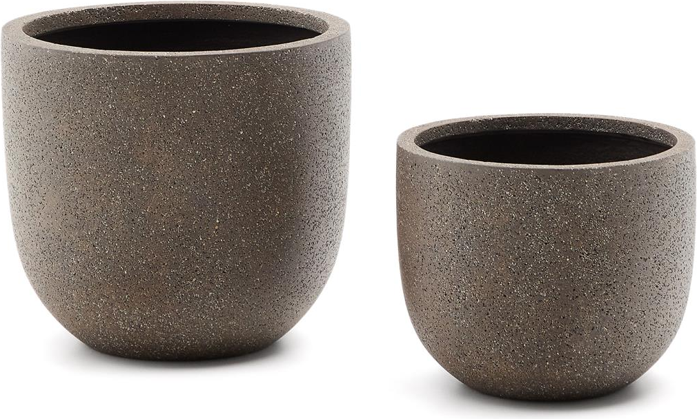 Udendørs Krukkesæt Kave Home Selvi   Krukker Sandstenslook ø44ã H41 Cm Brun
