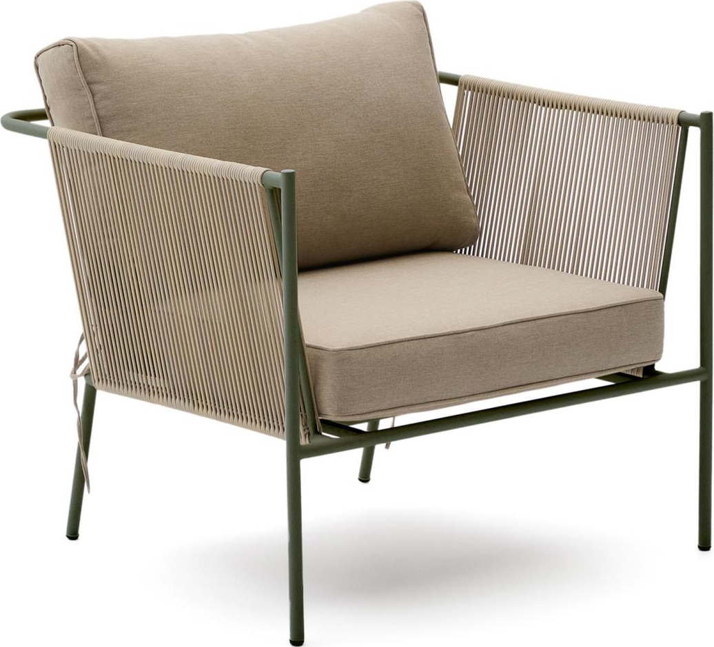 Udendørs Loungestol Kave Home Zivia Ekru Pulverlakeret Stål Med Uv-resistent Syntetisk Flet 87x77x80   Cm