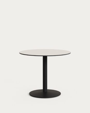 Udendørs Rundt Cafébord Kave Home Tiaret   Hvid Højtrykslaminat   Stål ø90   H73 Cm