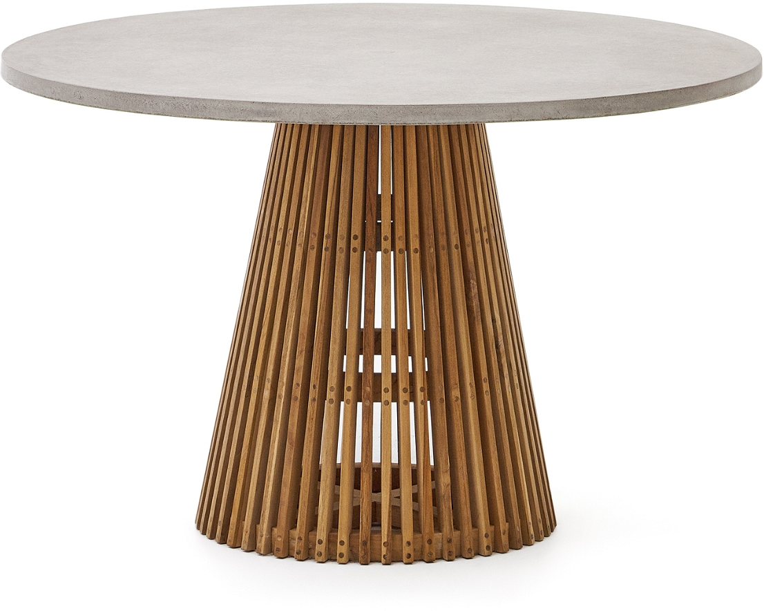 Udendørs Rundt Spisebord Kave Home Alcaufar ø120 Cm Grå Teak Og Fibercement