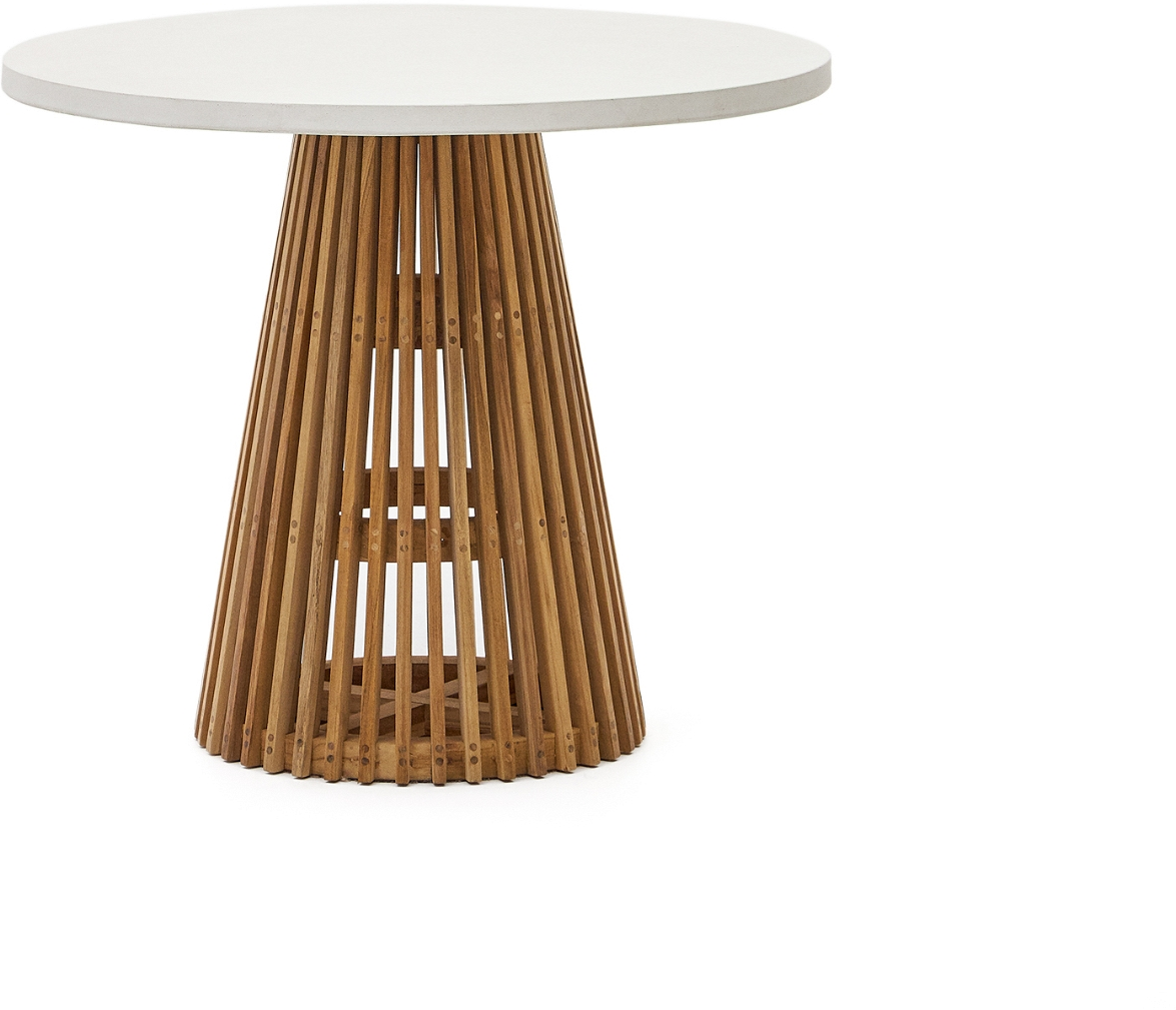 Udendørs Rundt Spisebord Kave Home Alcaufar ø90 Cm Hvid Teak Fibercement