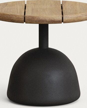 Udendørs Sidebord Rundt Kave Home Saura   Massivt Akacietræ Og Sort Cement ø43x35 Cm